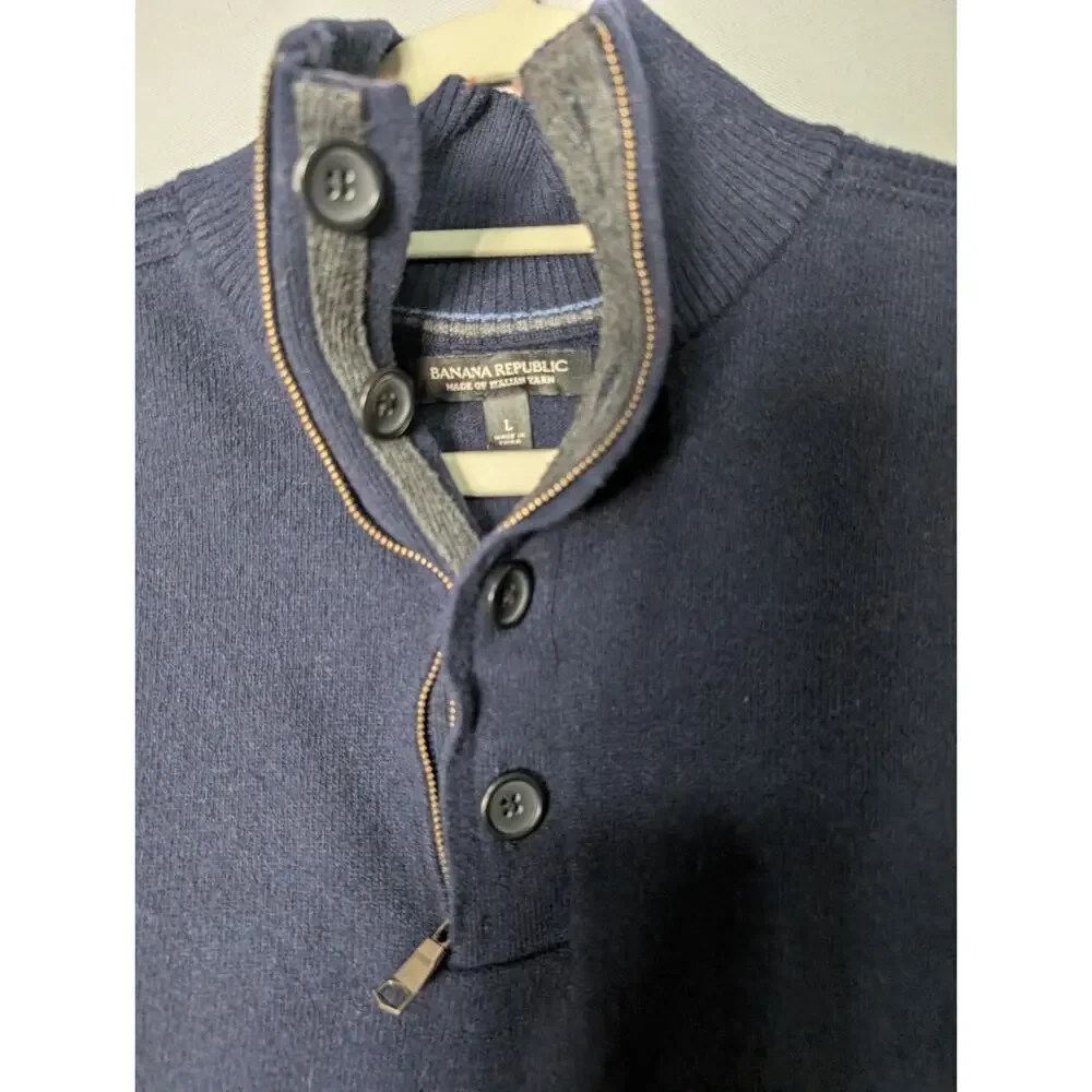 Banana Republic Merino Wool Navy Men's Ribbed Sweater Lightweight L (644)